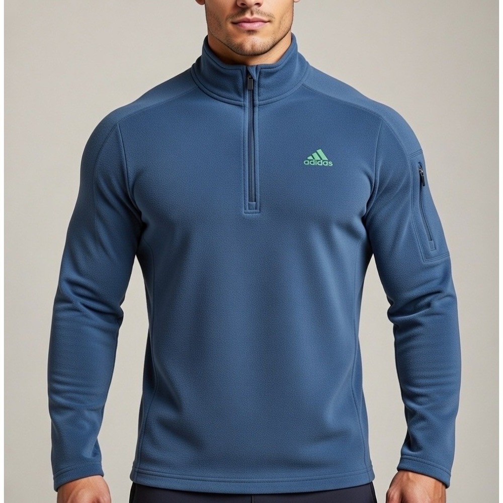 Adidas Mens XL Quarter Zip Pullover Slate Blue Gray Jacket Sleeve Pocket